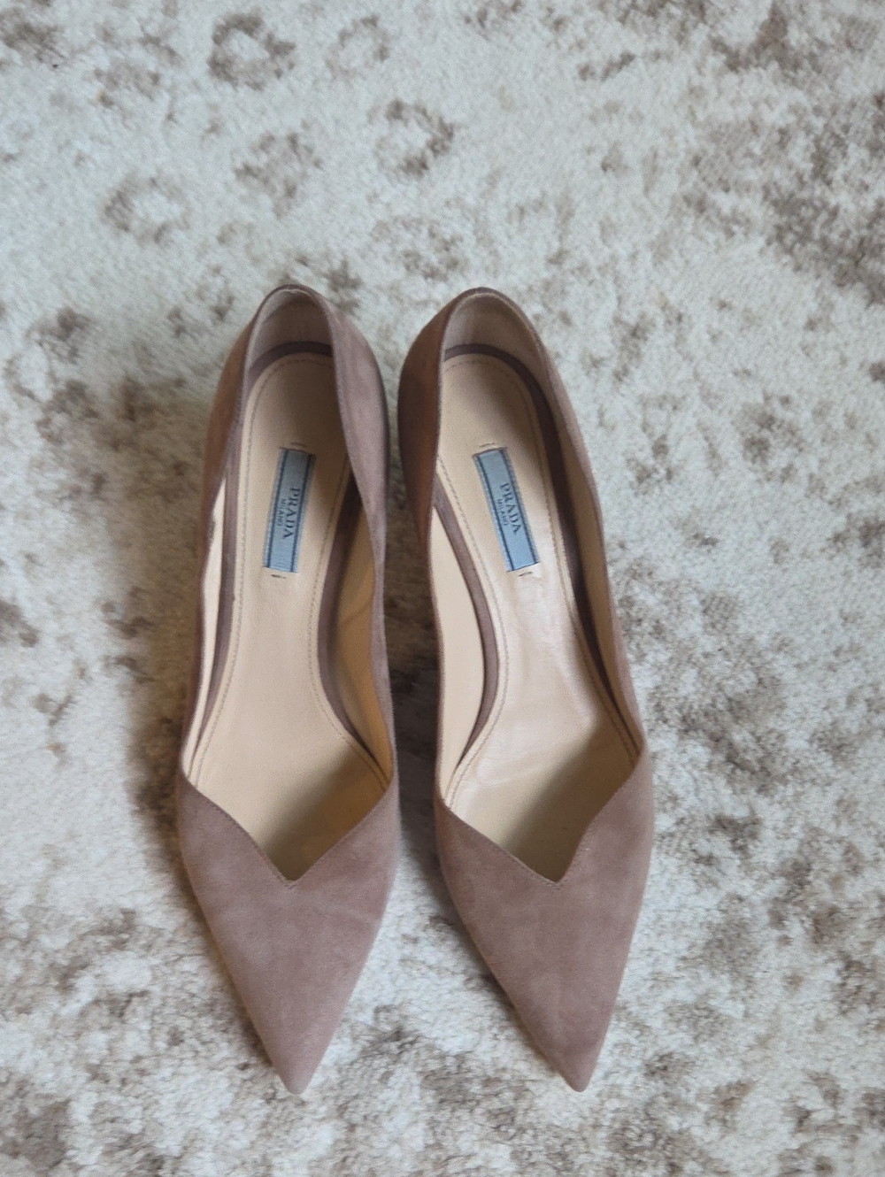 Prada Taupe Blush Pink Dusty Rose Suede Pointed-Toe Heels